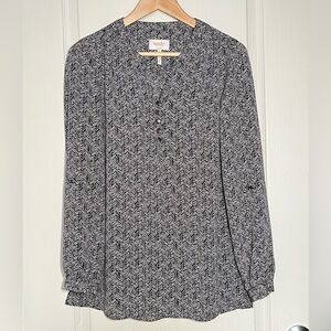 Laundry By Shelli Segal Chevron  Henley Tunic Blouse Classic Office Wear Boho XS